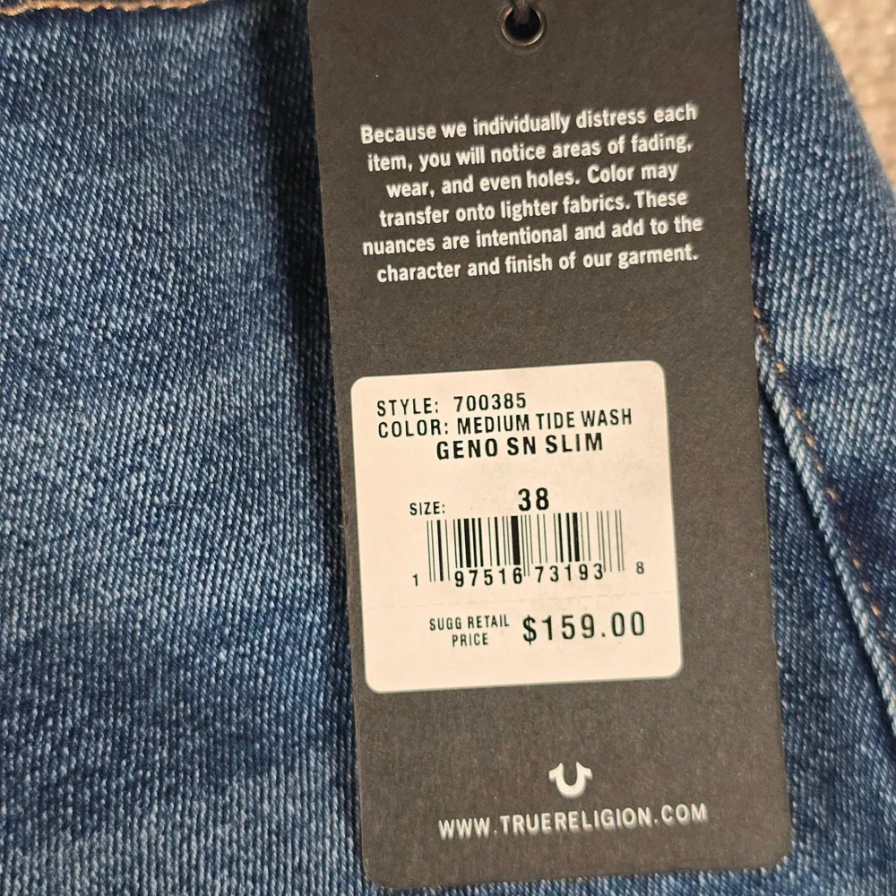 True Religion Mens Geno Relaxed Slim Jeans Medium Tide Wash 38x32 700385 NWT